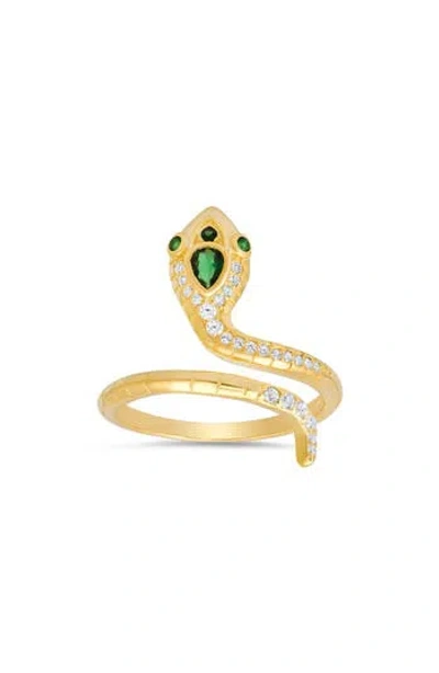 Queen Jewels Cz Snake Coil Ring In Gold