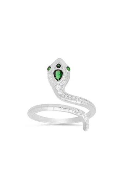 Queen Jewels Cz Snake Coil Ring In Silver