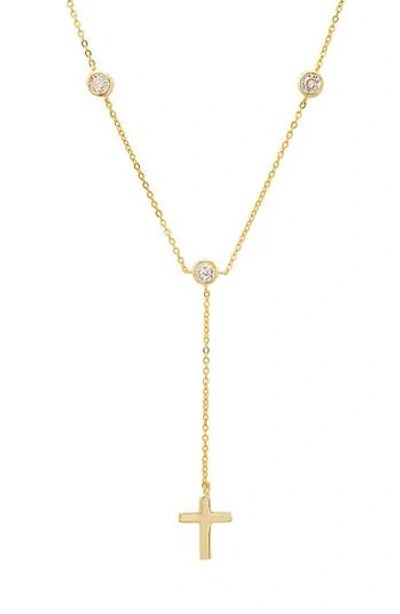 Queen Jewels Cz Station Y-drop Cross Necklace In Gold