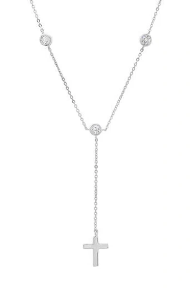 Queen Jewels Cz Station Y-drop Cross Necklace In Silver