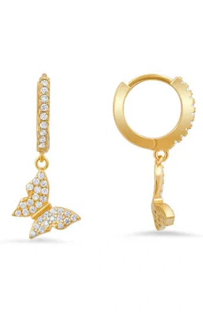 Queen Jewels Danging Butterfly Huggie Hoop Earrings In Gold