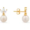 Queen Jewels Dangling Freshwater Pearl & Cubic Zirconia Stud Earrings In Gold