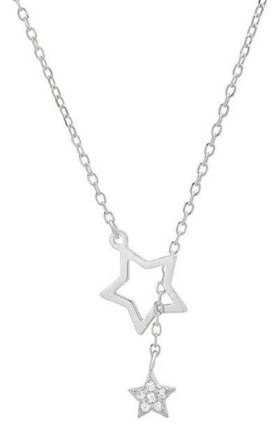 Queen Jewels Dangling Star Cubic Zirconia Lariat Necklace In Silver