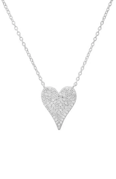 Queen Jewels Elongated Pavé Cubic Zirconia Heart Pendant Necklace In Silver