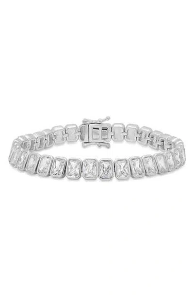 Queen Jewels Emerald Cut Cubic Zirconia Tennis Bracelet In Silver