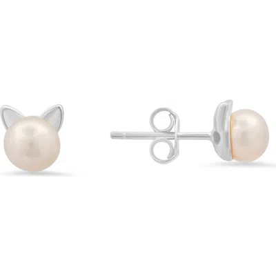 Queen Jewels Freshwater Pearl Kitty Cat Stud Earrings In Silver