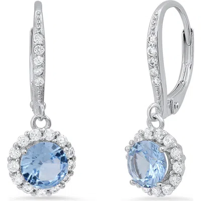 Queen Jewels Halo Aqua Cubic Zirconia Drop Earrings In Silver