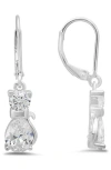 Queen Jewels Kitty Cat Drop Earrings In Silver