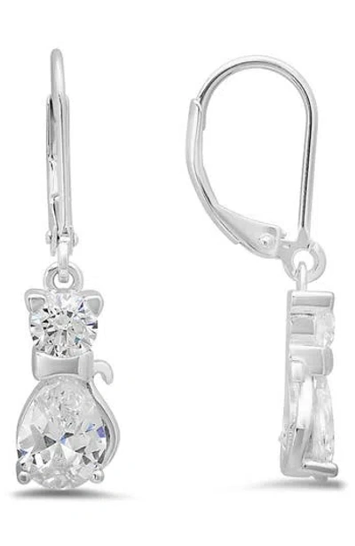 Queen Jewels Kitty Cat Drop Earrings In Silver