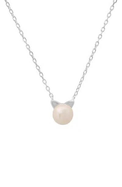 Queen Jewels Kitty Cat Imitation Pearl Pendant Necklace In Silver
