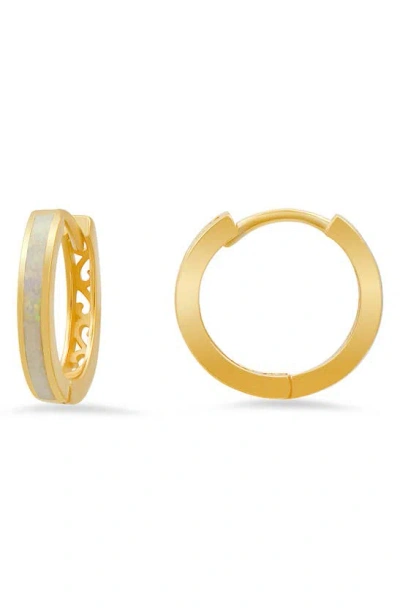 Queen Jewels Lab Created Opal Filigree Hoop Earrings In Gold