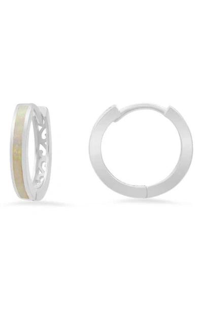 Queen Jewels Lab Created Opal Filigree Hoop Earrings In Silver