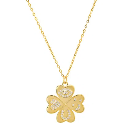 Queen Jewels Lucky Charm Clover Pendant Necklace In Gold