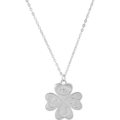 Queen Jewels Lucky Charm Clover Pendant Necklace In Silver