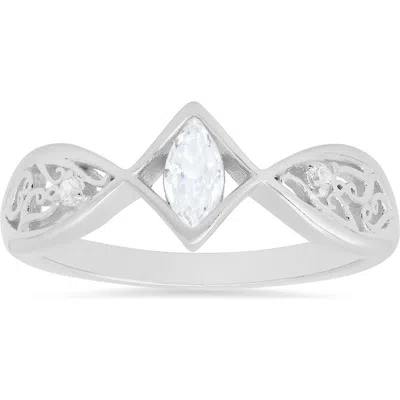 Queen Jewels Marquise Cut Filigree Ring In Silver