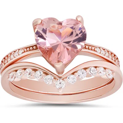Queen Jewels Morganite Heart Two-piece Ring Set In Gold