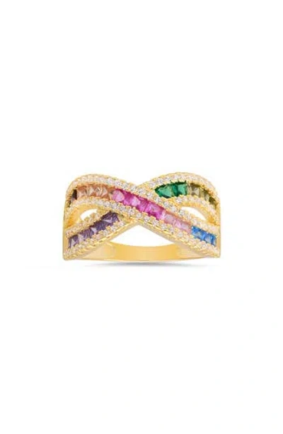 Queen Jewels Multicolor Cubic Zirconia Crossover Band Ring In Gold