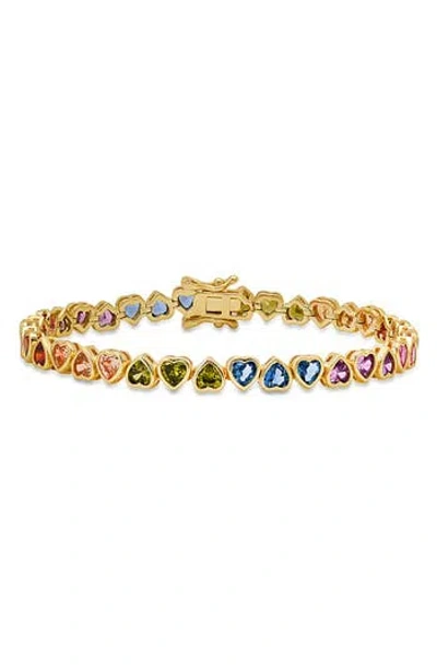Queen Jewels Multicolor Heart Tennis Bracelet In Gold
