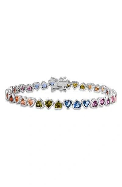 Queen Jewels Multicolor Heart Tennis Bracelet In Silver