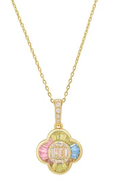 Queen Jewels Pastel Clover Pendant Necklace In Gold