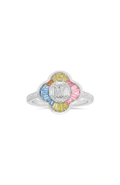 Queen Jewels Pastel Clover Ring In Silver