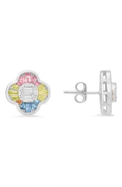 Queen Jewels Pastel Clover Stud Earrings In Silver
