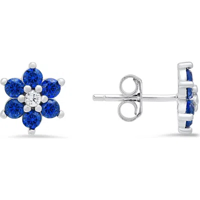 Queen Jewels Petitie Floral Cubic Zirconia Stud Earrings In Blue