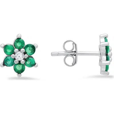 Queen Jewels Petitie Floral Cubic Zirconia Stud Earrings In Green