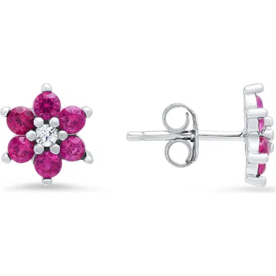 Queen Jewels Petitie Floral Cubic Zirconia Stud Earrings In Red
