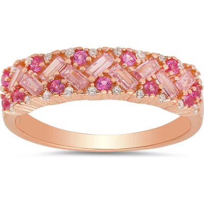 Queen Jewels Pink & White Cz Pavé Ring In Rose Gold