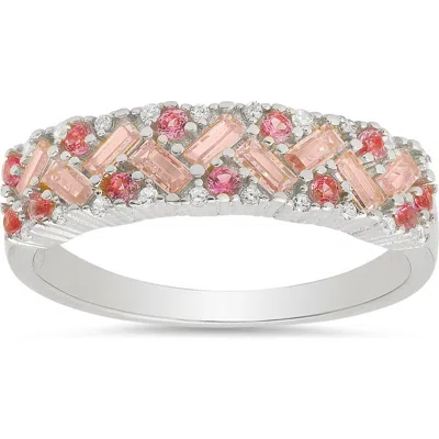 Queen Jewels Pink & White Cz Pavé Ring In Silver