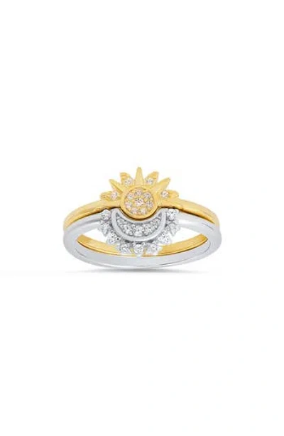 Queen Jewels Set Of 2 Two-tone Sun & Moon Rings In Two Tone