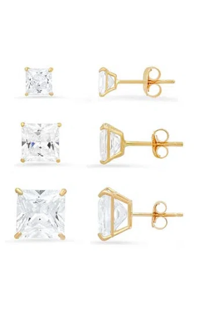 Queen Jewels Set Of 3 Princess Cut Cubic Zirconia Stud Earrings