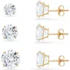 Queen Jewels Set Of 3 Round Cubic Zirconia Stud Earrings In Gold