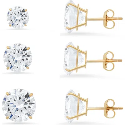 Queen Jewels Set Of 3 Round Cubic Zirconia Stud Earrings In Gold