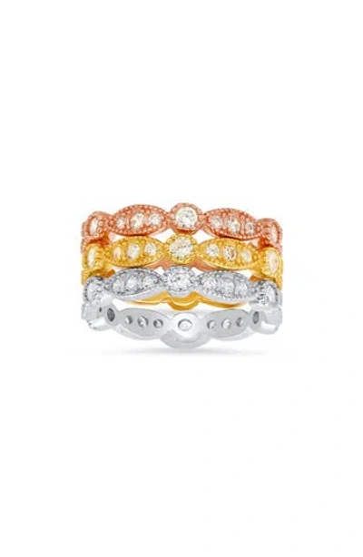 Queen Jewels Set Of 3 Tri-tone Cubic Zirconia Band Rings In Multi
