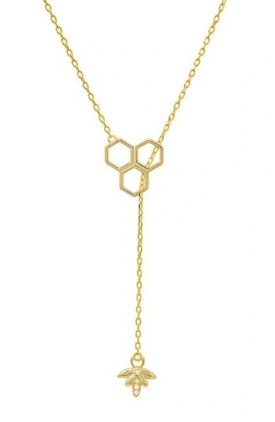 Queen Jewels Sterling Silver Honeycomb & Bee Cz Y-drop Necklace In Gold