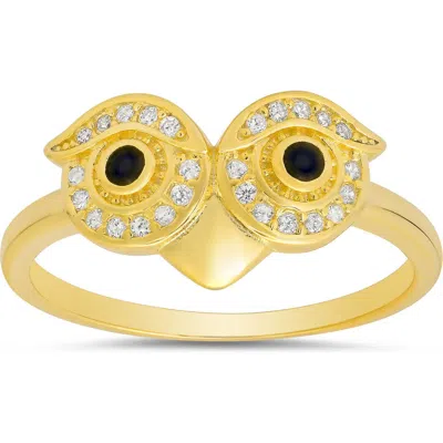 Queen Jewels Sterling Silver Owl Cz Ring In Gold