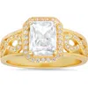 Queen Jewels Sterling Silver Radiant Cut Cubic Zirconia Halo Ring In Gold
