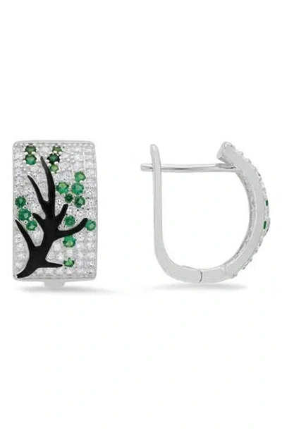 Queen Jewels Tree Of Life Hoop Earrings In Silver