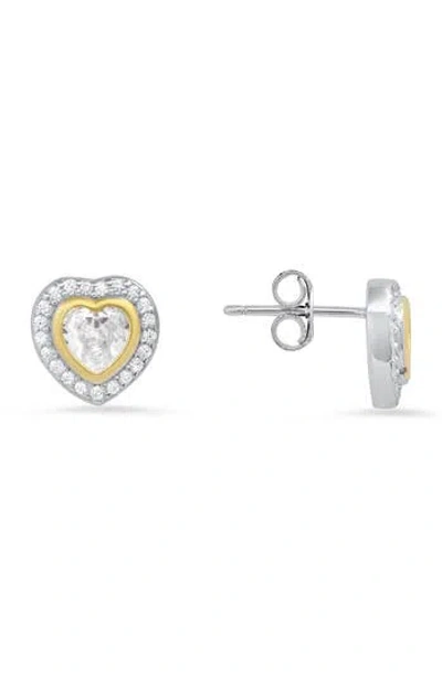 Queen Jewels Two-tone Cubic Zirconia Heart Stud Earrings In Gold
