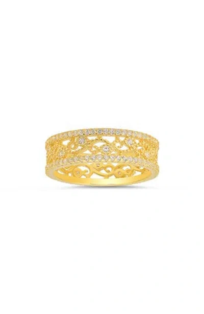 Queen Jewels Vintage Floral Cubic Zirconia Eternity Ring In Gold