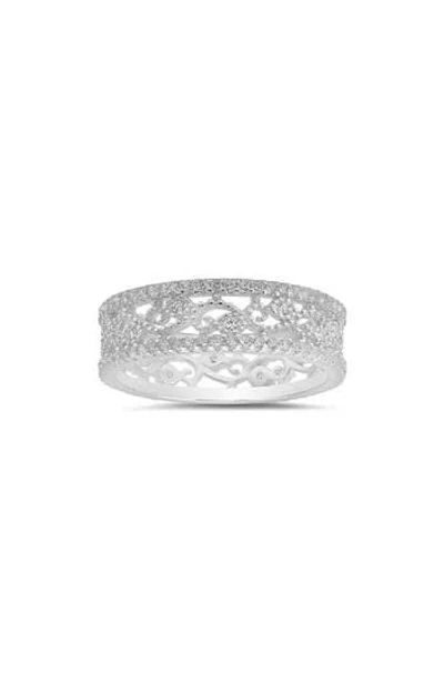 Queen Jewels Vintage Floral Cubic Zirconia Eternity Ring In Silver