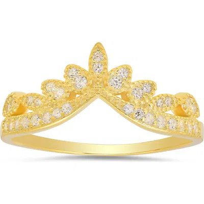 Queen Jewels Vintage Floral 'v' Cubic Zirconia Ring In Gold