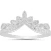Queen Jewels Vintage Floral 'v' Cubic Zirconia Ring In Silver