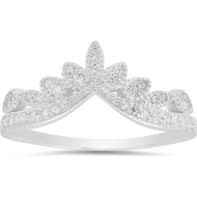 Queen Jewels Vintage Floral 'v' Cubic Zirconia Ring In Silver