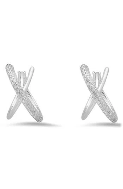 Queen Jewels 'x' Cubic Zirconia Hoop Earrings In Silver