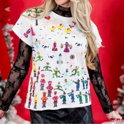 Queen Of Sparkles 12 Days Of Christmas Oversized Tee In White/multi
