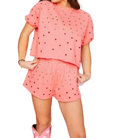 Queen Of Sparkles 2pc Pink Heart Jewel Set Top Short