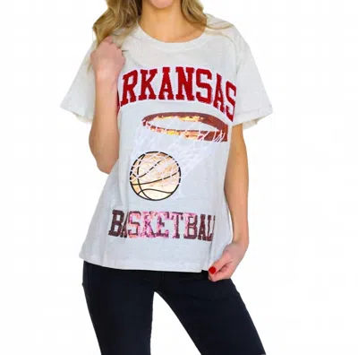 Queen Of Sparkles Arkansas Basketball Tee In Grey In White